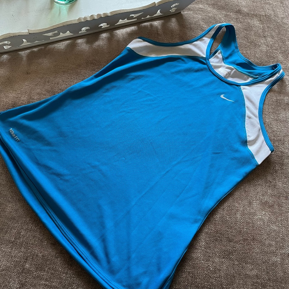 Bright Blue & White Nike FIT DRY Racerback Workout Tank Top